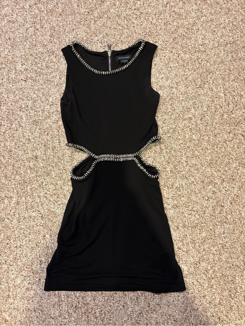 Marciano Black Sleeveless Cutout Mini Dress with Beaded Trim